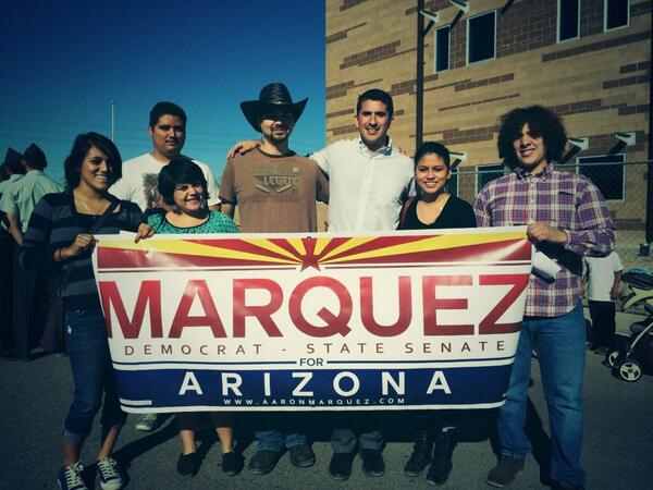 Aaron Marquez and volunteers at the Gaudalupe Veteran's Day parade