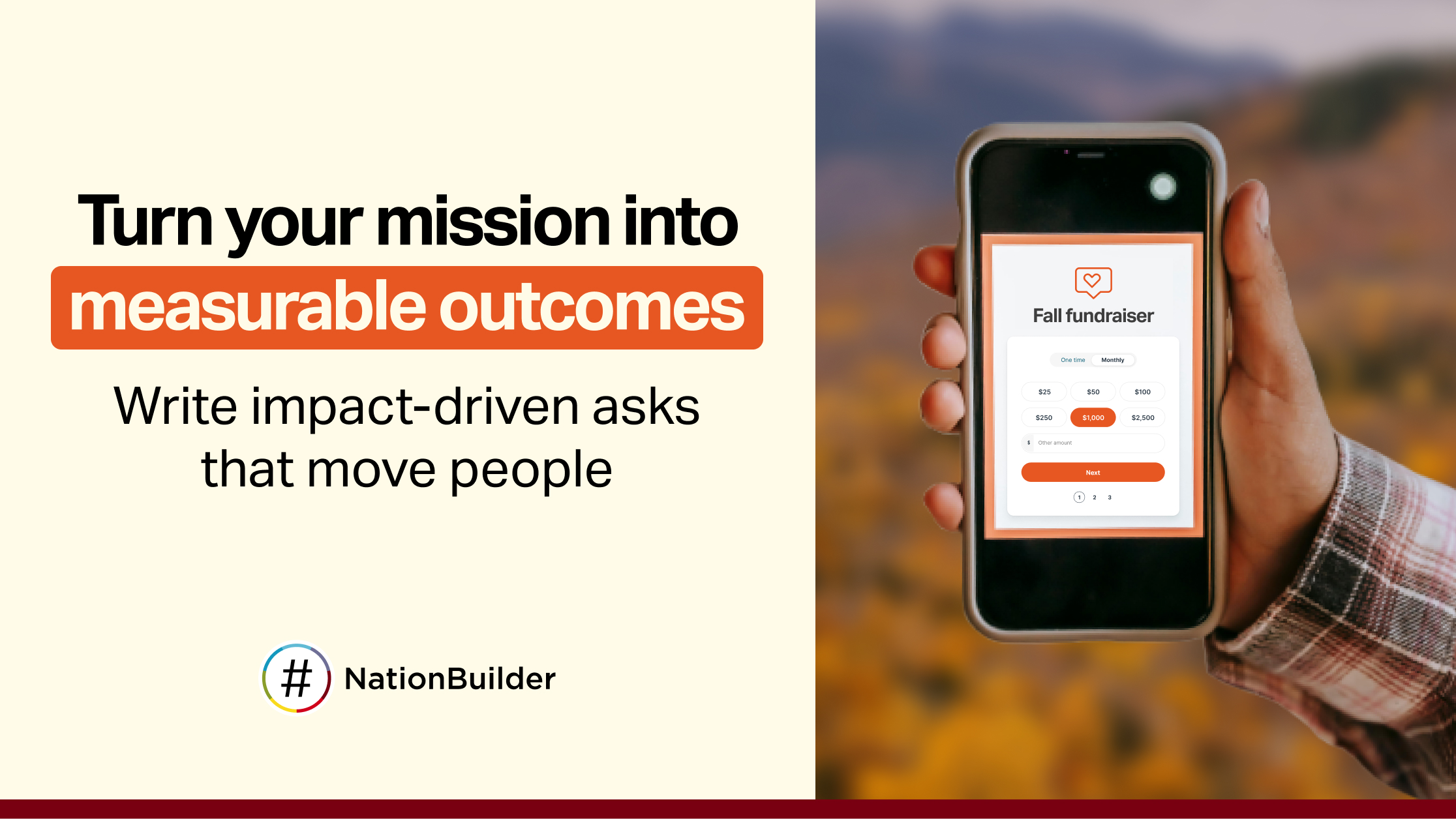 NationBuilder fall fundraiser showing donation tracking and impact measurement tools for nonprofit organizations.