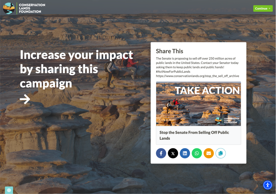 Conservation Lands Foundation advocacy campaign to stop Senate bill selling 250 million acres of U.S. public lands.