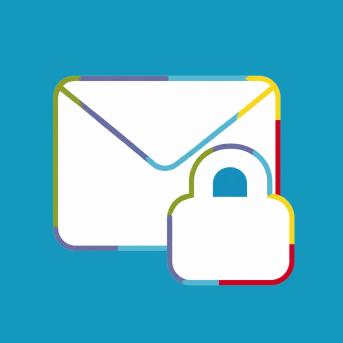 An email with a padlock on a blue background