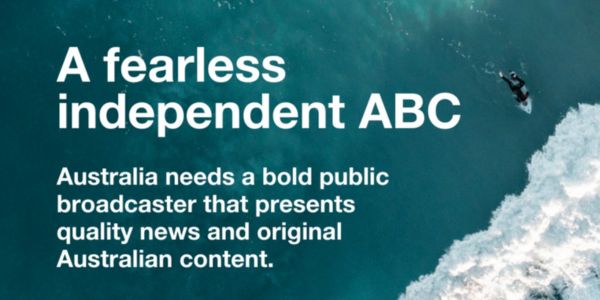 ABC Friends banner with blue ocean in the background. Campaign text is overlayed titled \