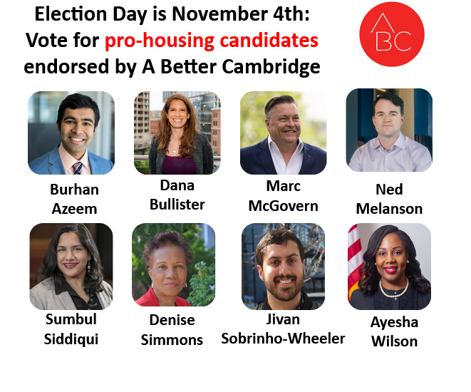 the candidate slate from "A Better Cambridge", featuring Ned Melanson
