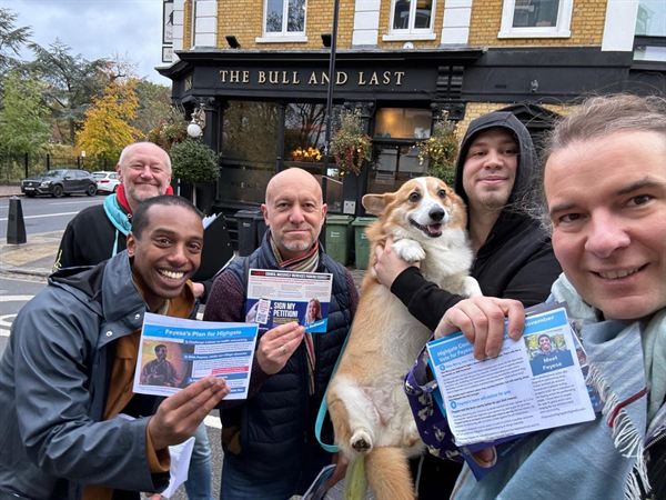 Alex Challoner campaigning with Conservative activists in Highgate