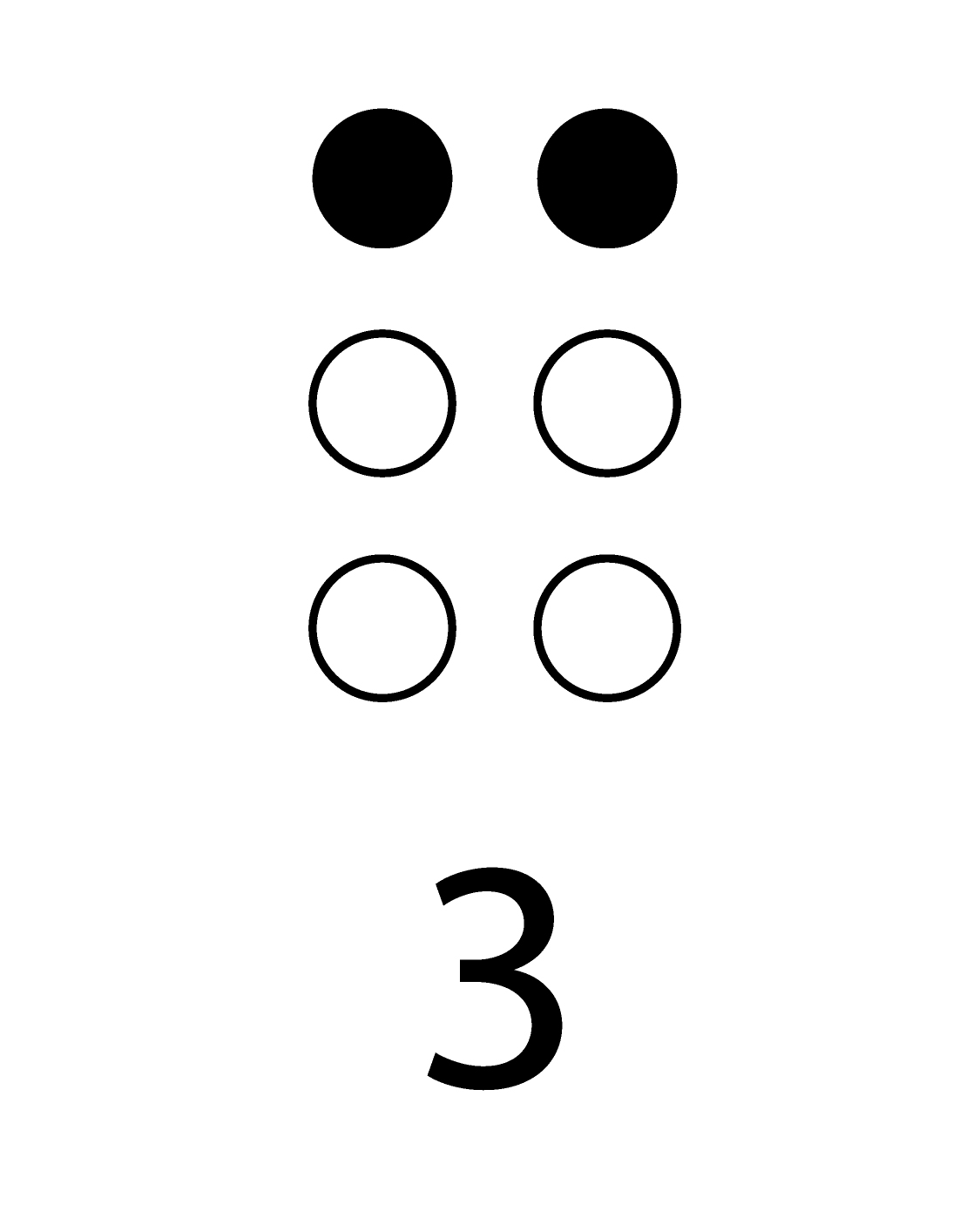 Braille and text number 3 (4-5)
