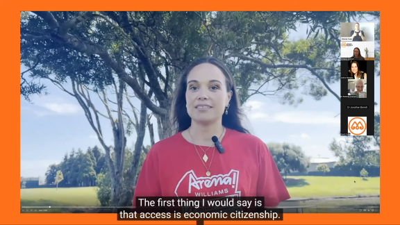 Arena Williams "The first thing I would say is that access is economic citizenship" webinar screenshot