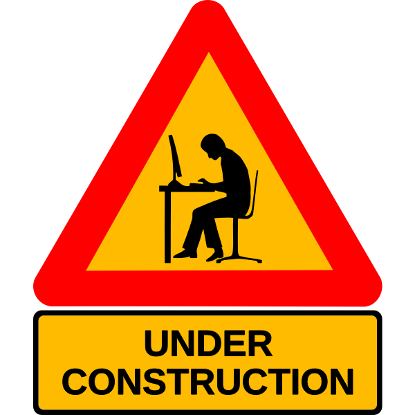 Under Construction sign with silhouette image of a person working at a computer