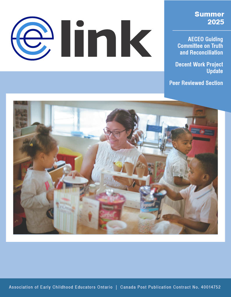 Cover of the Summer 25 eceLINK showing an ECE and children at a table