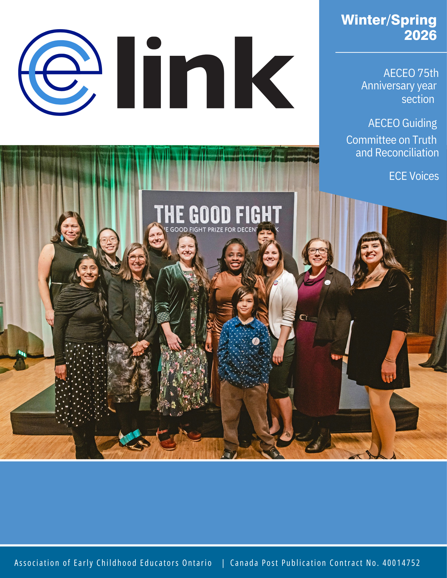 Cover of eceLINK showing The Atkinson Good Fight Award presentation
