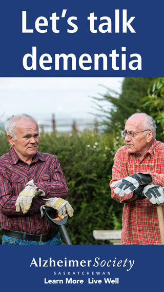 two men talking in garden