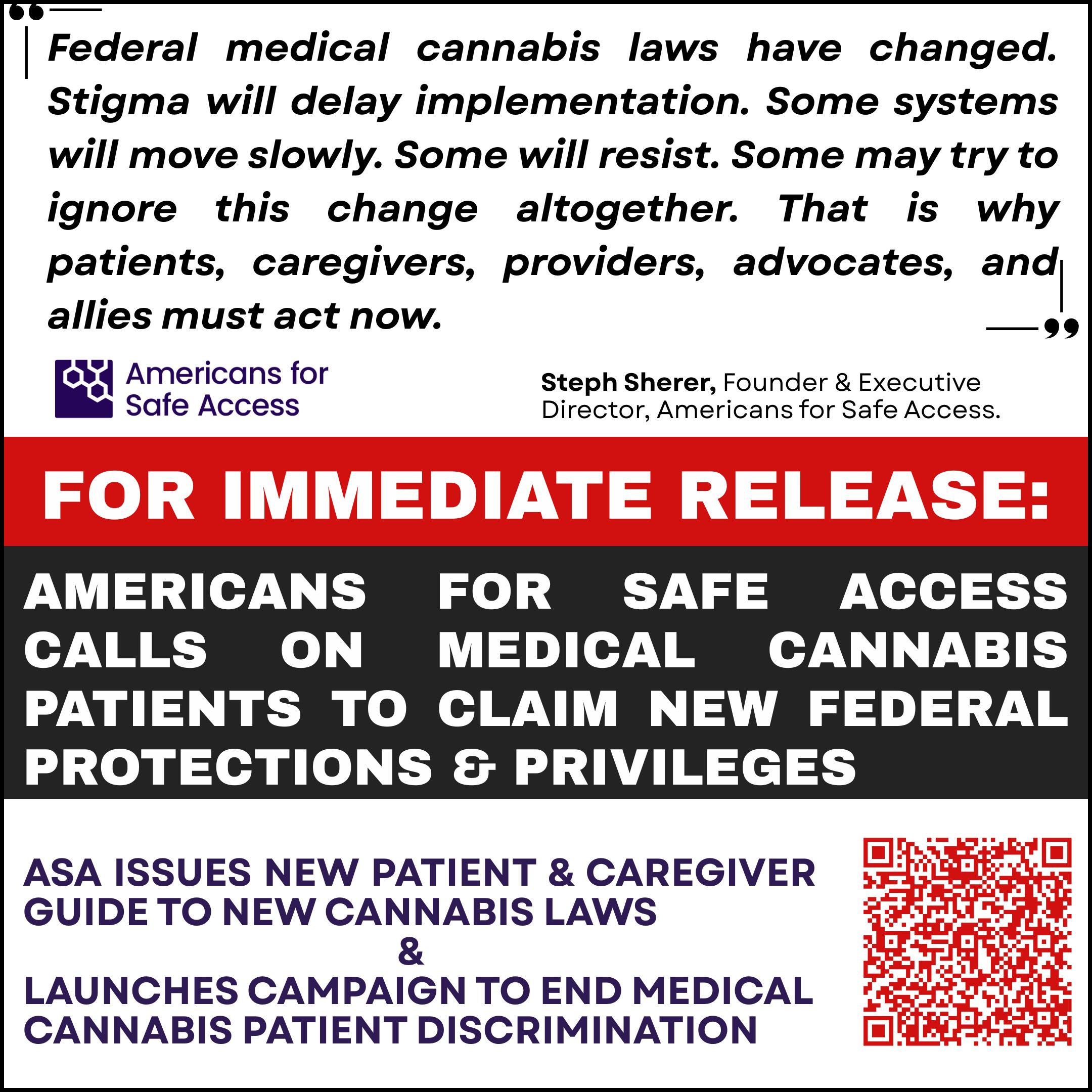 Americans for Safe Access Calls on Medical Cannabis Patients to Claim New Federal Protections and Privileges
