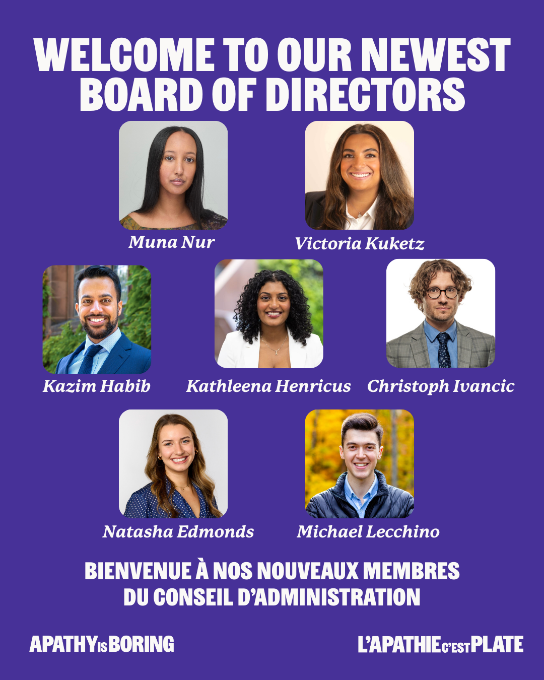 Bienvenue au nouveau conseil d'administration