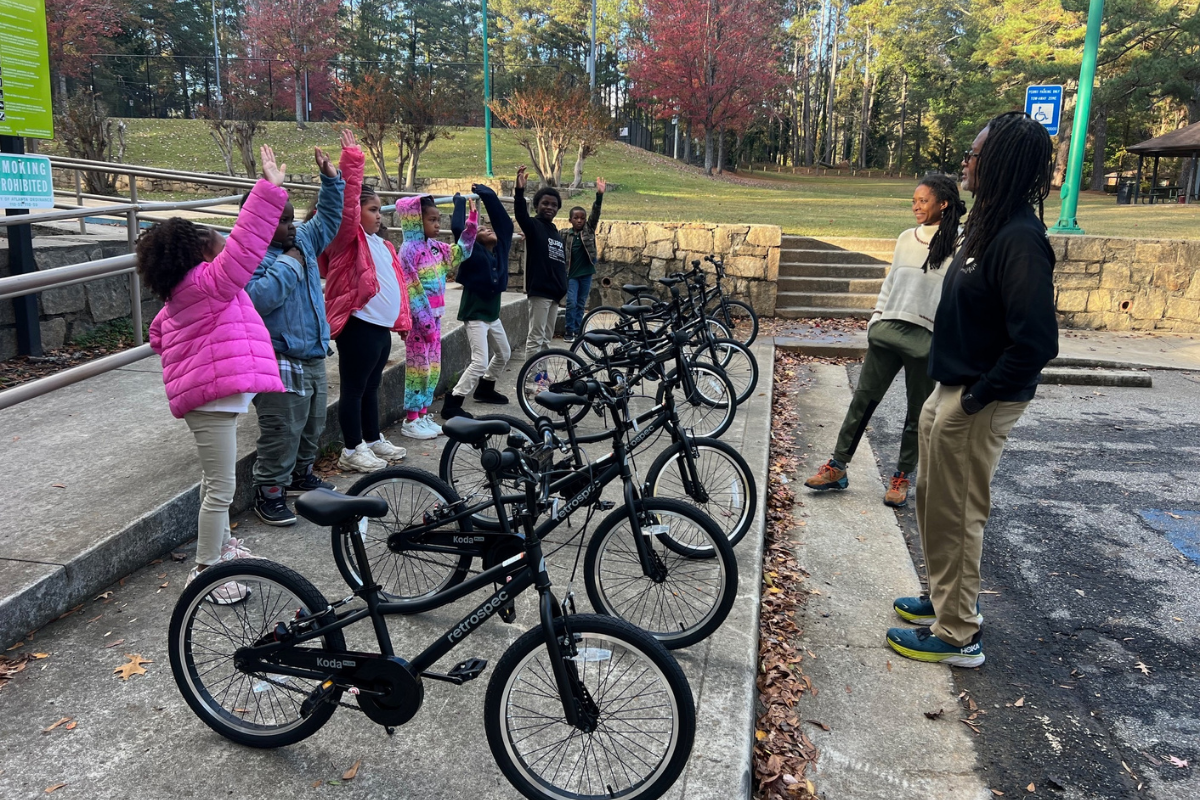 Students learning to bike