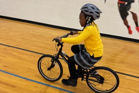 Kids practicing bike safety