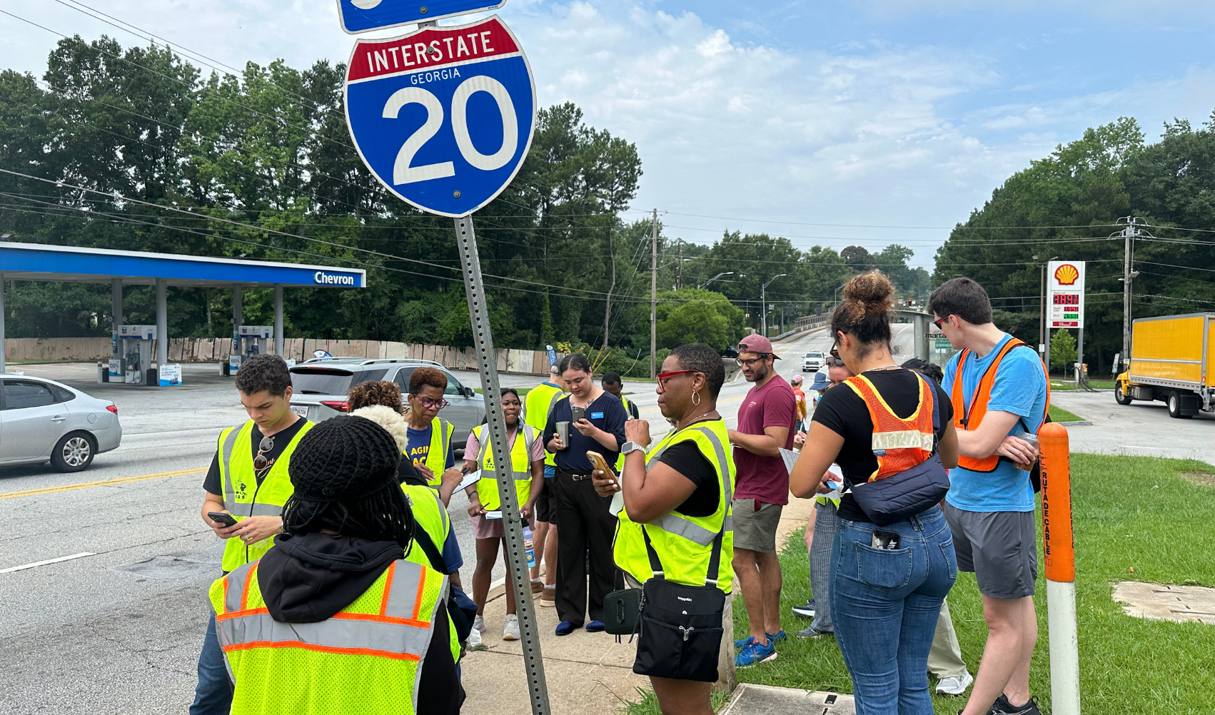 Community members walking together during a Propel ATL walk audit