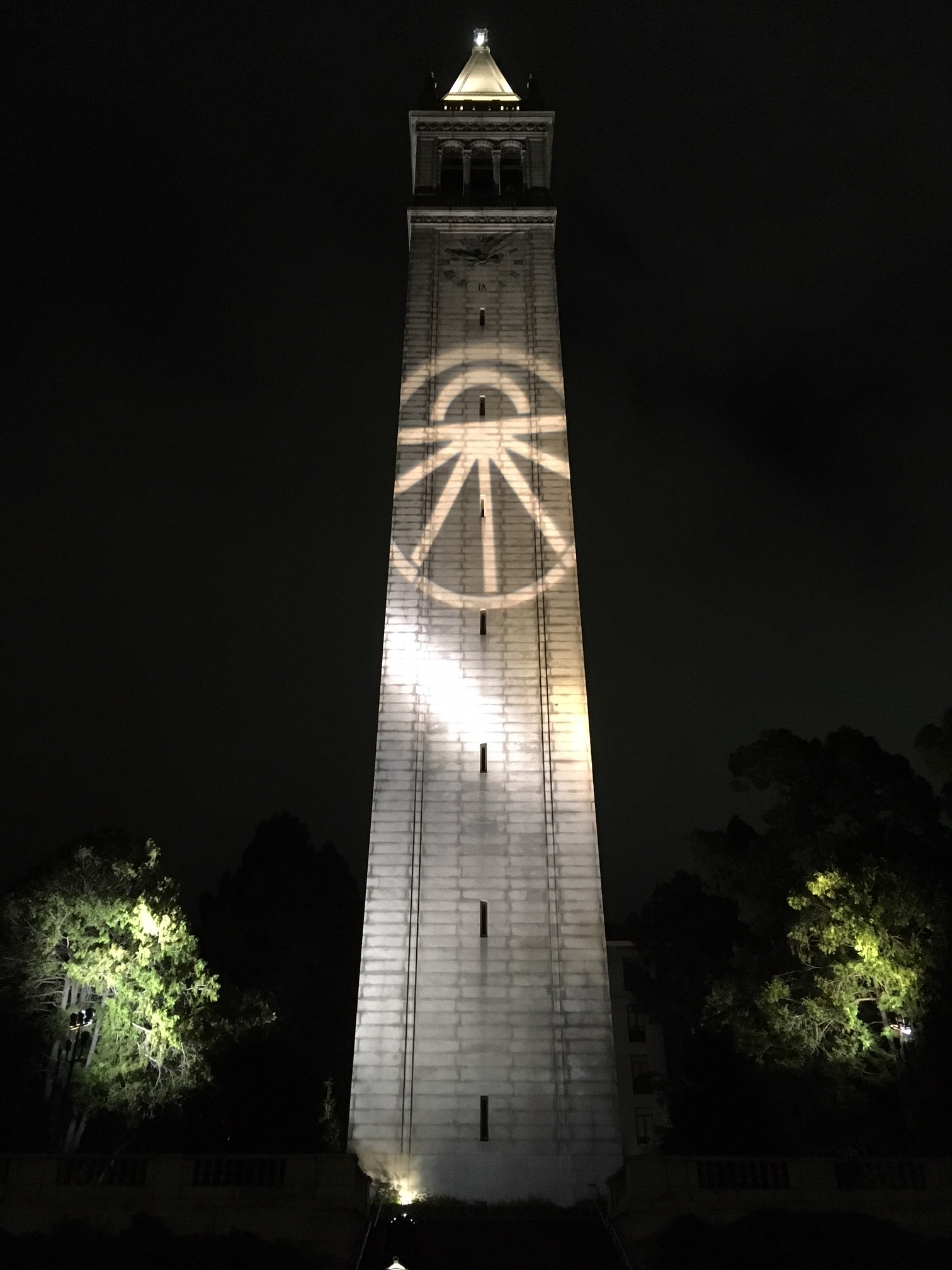 Celebratory Green New Deal light projections at UC Berkeley