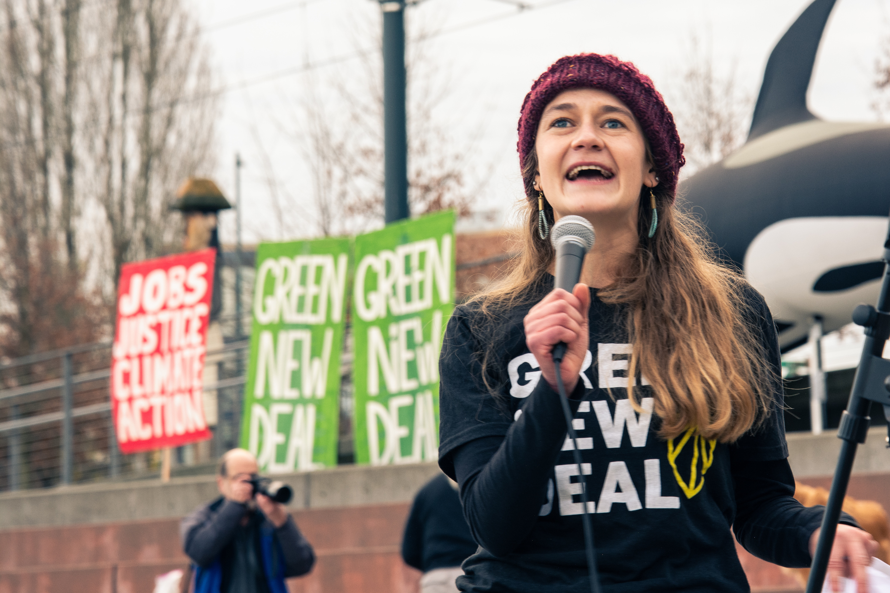Whale and Salmon inflatables support the Climate Strike in Tacoma 