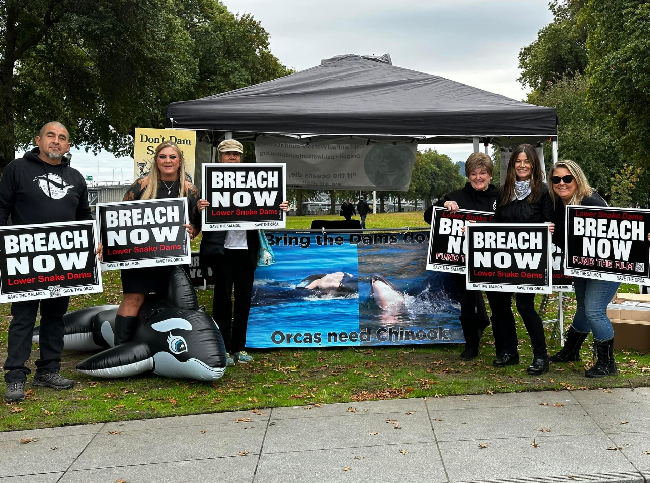 Bannering for Indigenous People's Day/World Orca Recovery Day
