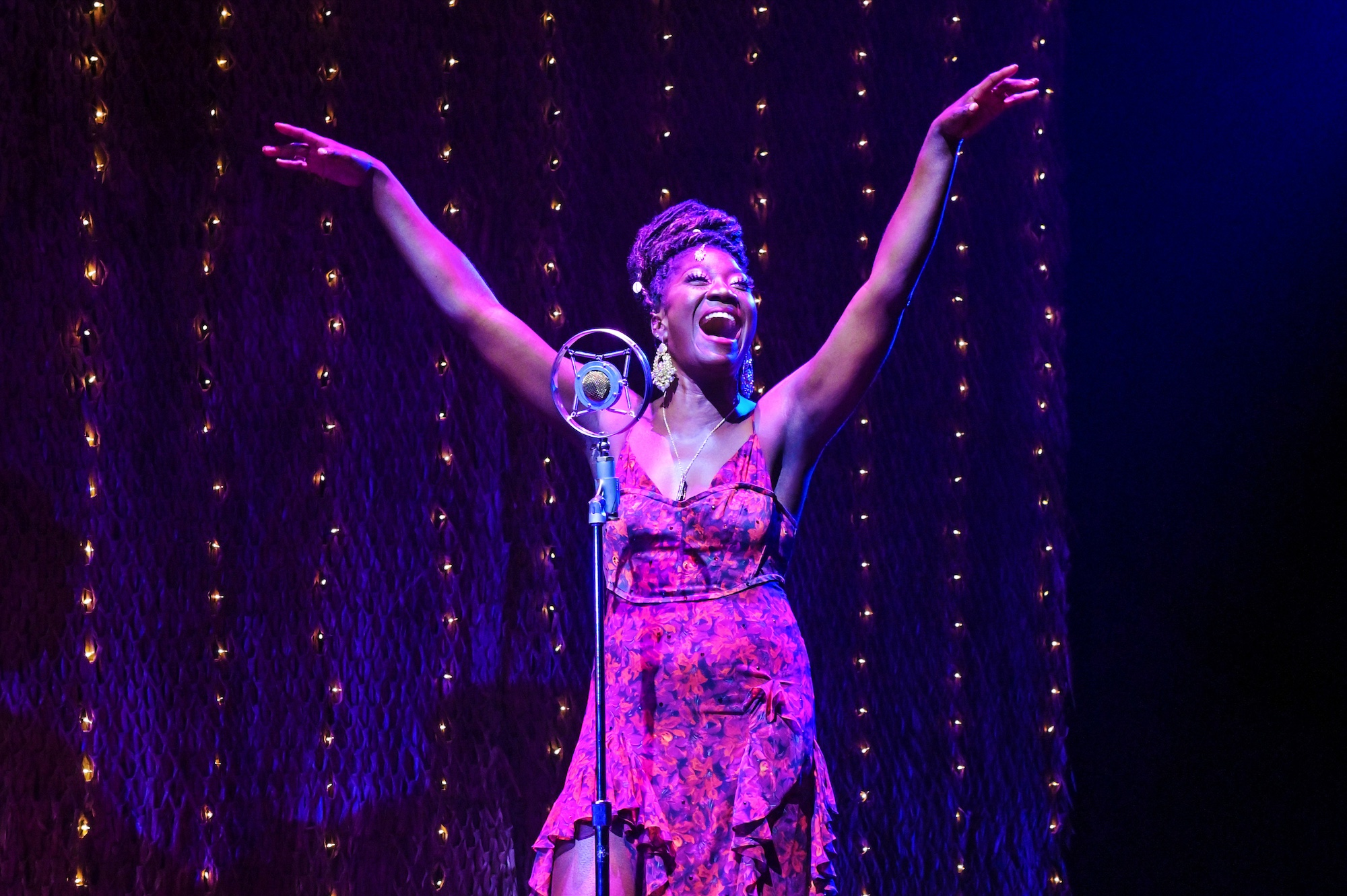 Amber Iman in the world premiere musical production of Goddess (2022). Directed by Saheem Ali, Book by Jocelyn Bioh, Music and Lyrics by Michael Thurber. Photos by Kevin Berne and Alessandra Mello/Berkeley Repertory Theatre.