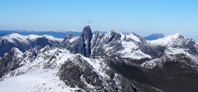 Federation Peak with snow.