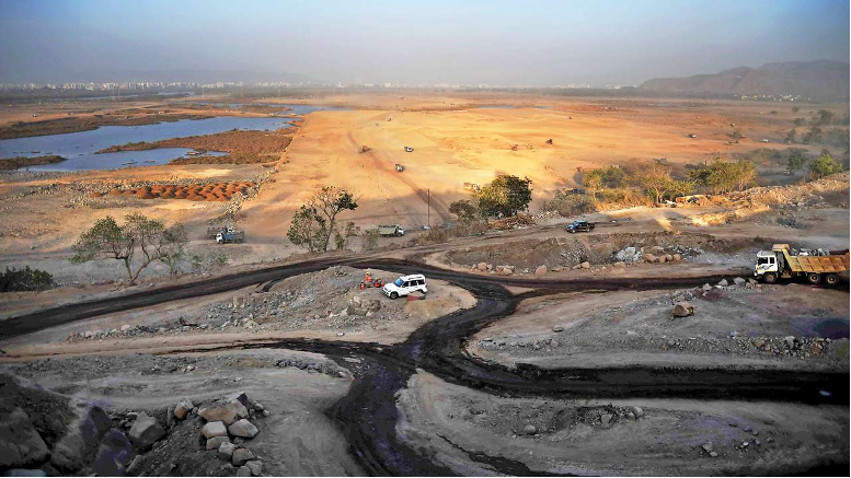 Construction of the Navi Mumbai airport in 2021. This airport of the Adani Group would be a very attractive 'customer' for another part of the Adani Group taking over power distribution in the Mumbai area.