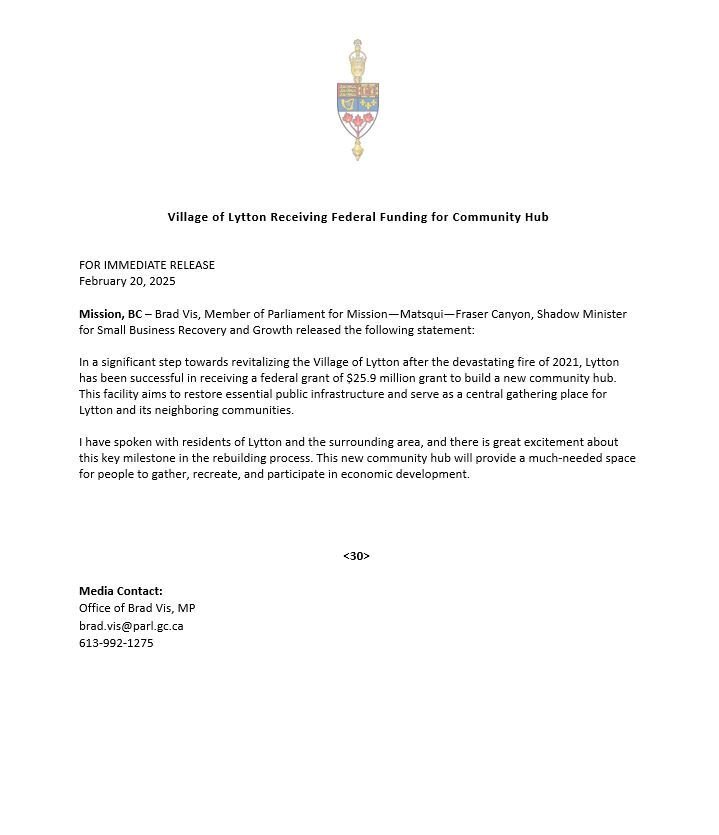 Village of Lytton Receiving Federal Funding for Community Hub