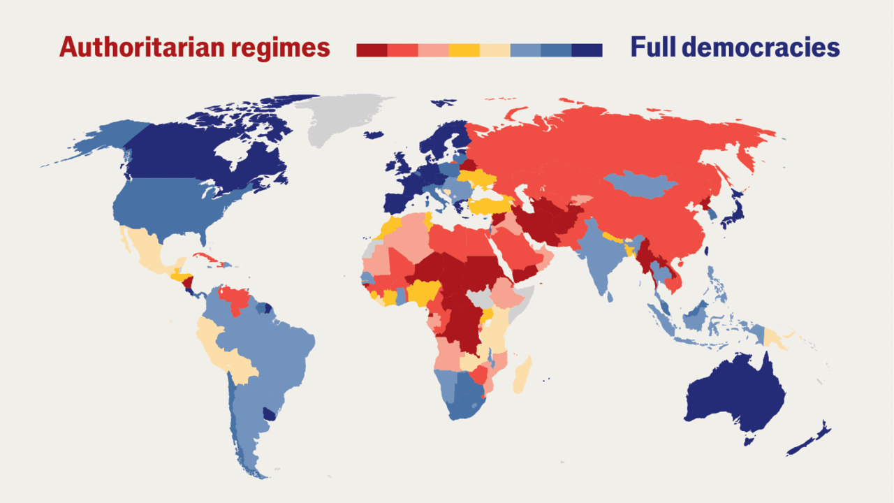 EIU Democracy Index Rankings Map 2025 EIU Democracy Index Rankings Map 2025