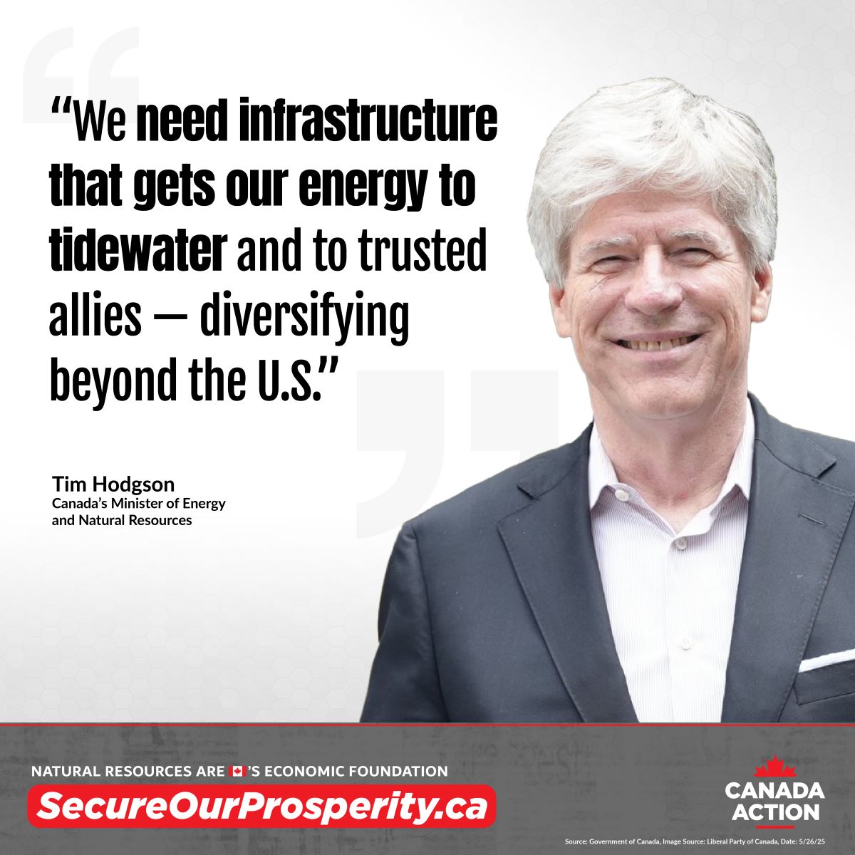 Tim Hodgson says we need new pipeline infrastructure to tidewater to get oil and gas to new markets