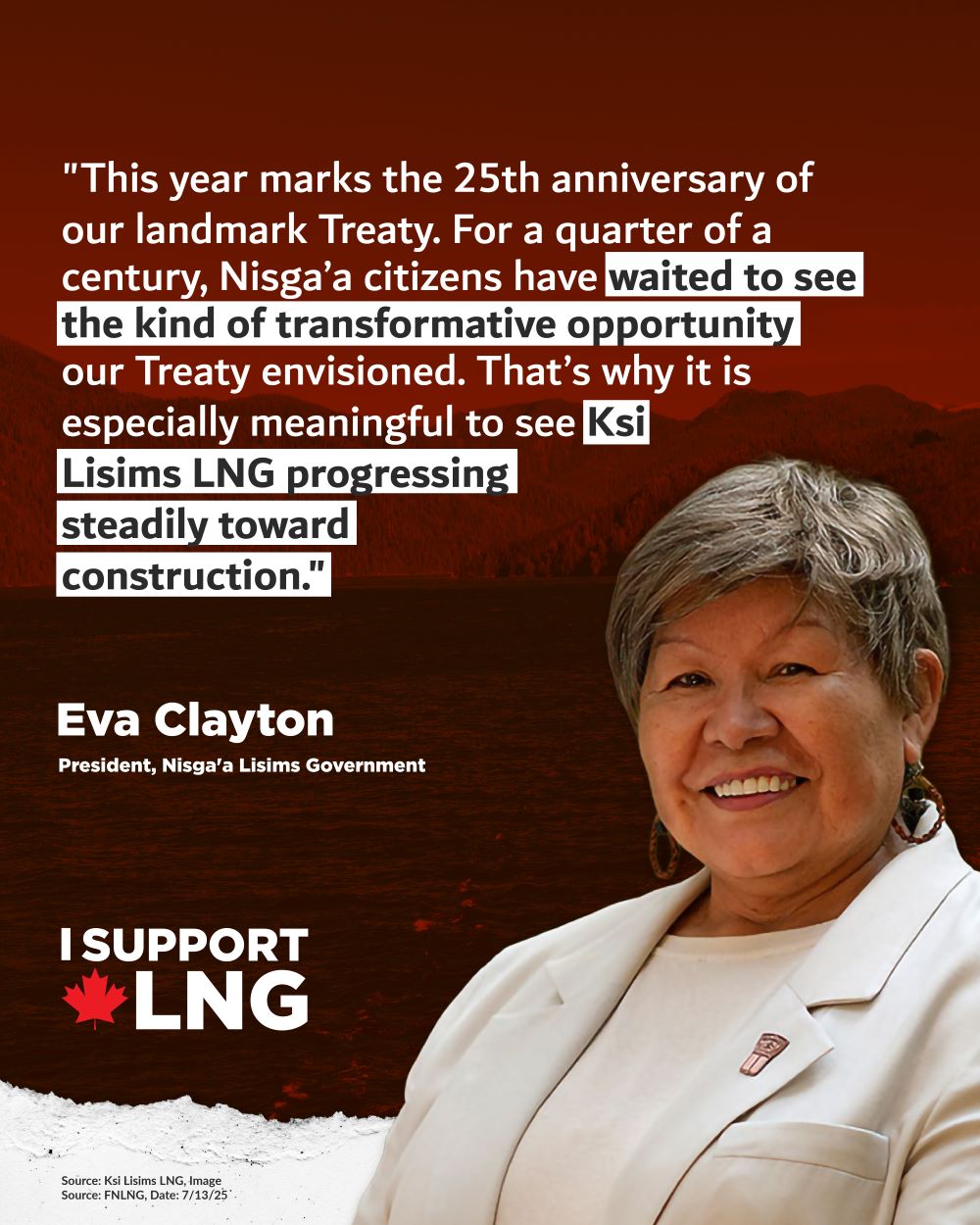 Ksi Lisims LNG - Eva Clayton says Nisga'a have been waiting for a long time for LNG economic development and reconciliation