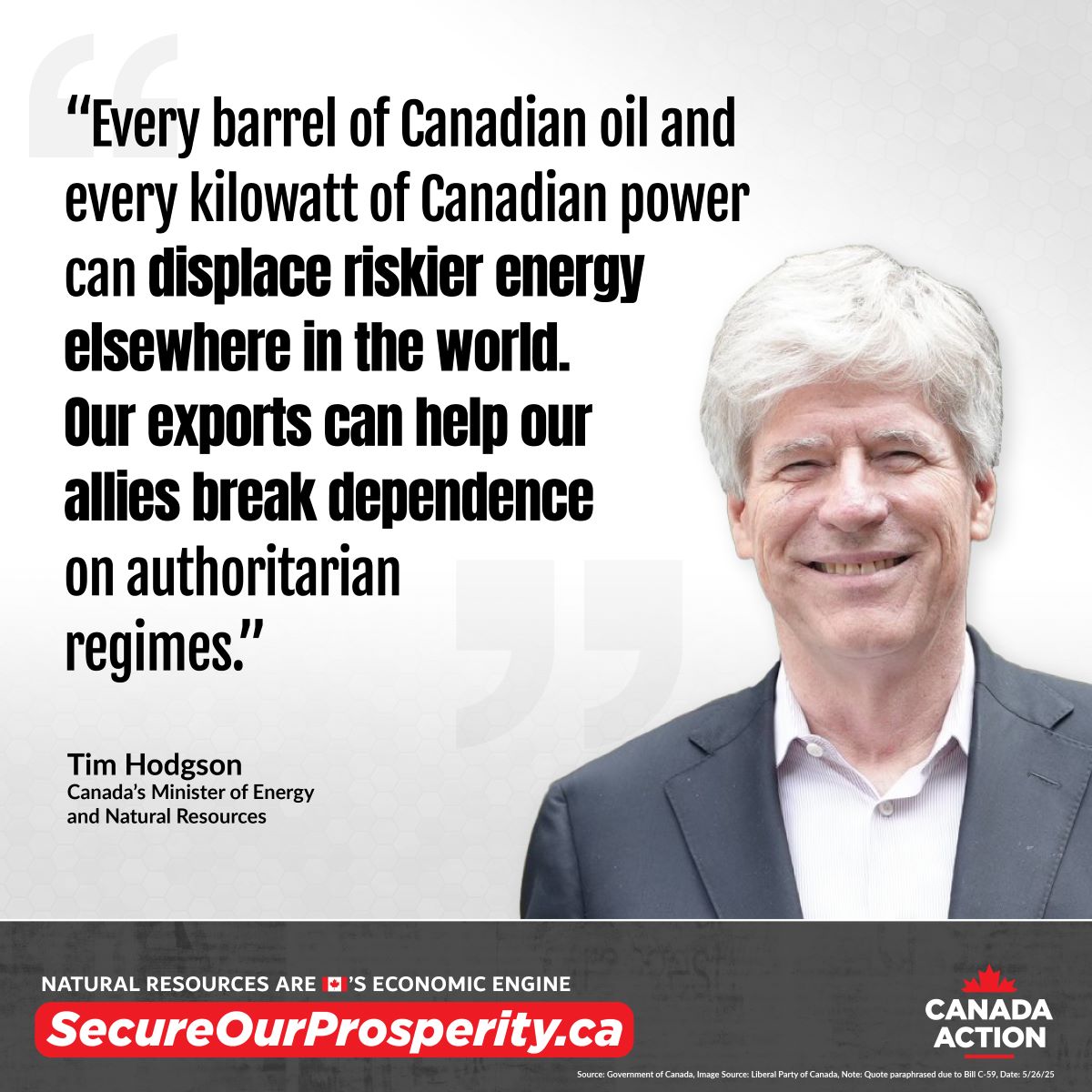 Every unit of Canadian energy on global markets is good for Canada anad good for the world, says Tim Hodgson