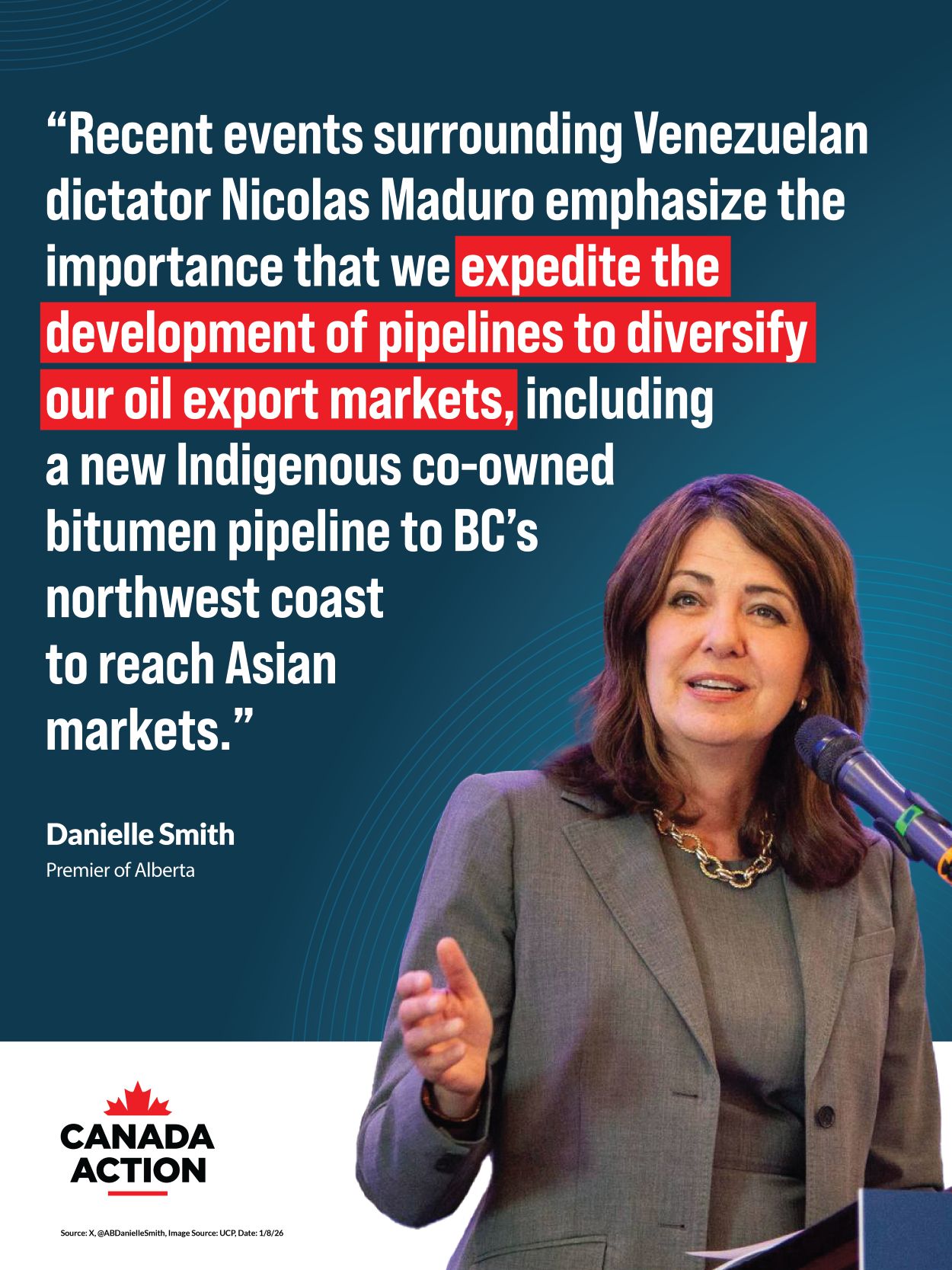 Premier Danielle Smith urges Canada to build a new pipeline to the west coast and take control of our economic security