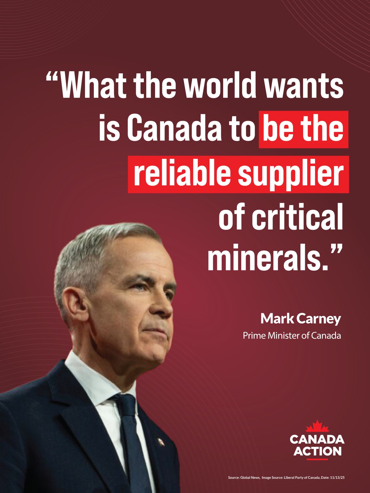 The world wants Canada to be a reliable supplier of critical minerals says Mark Carney, Prime Minister of Canada
