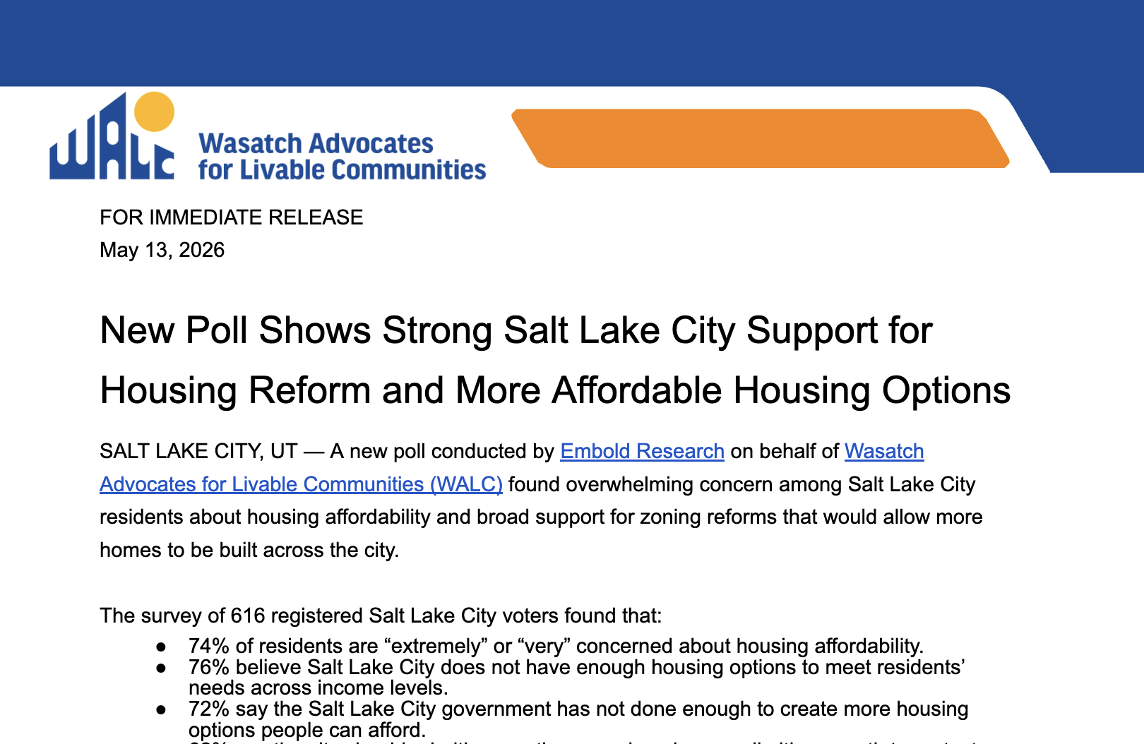 New Poll Shows Strong Salt Lake City Support for Housing Reform
