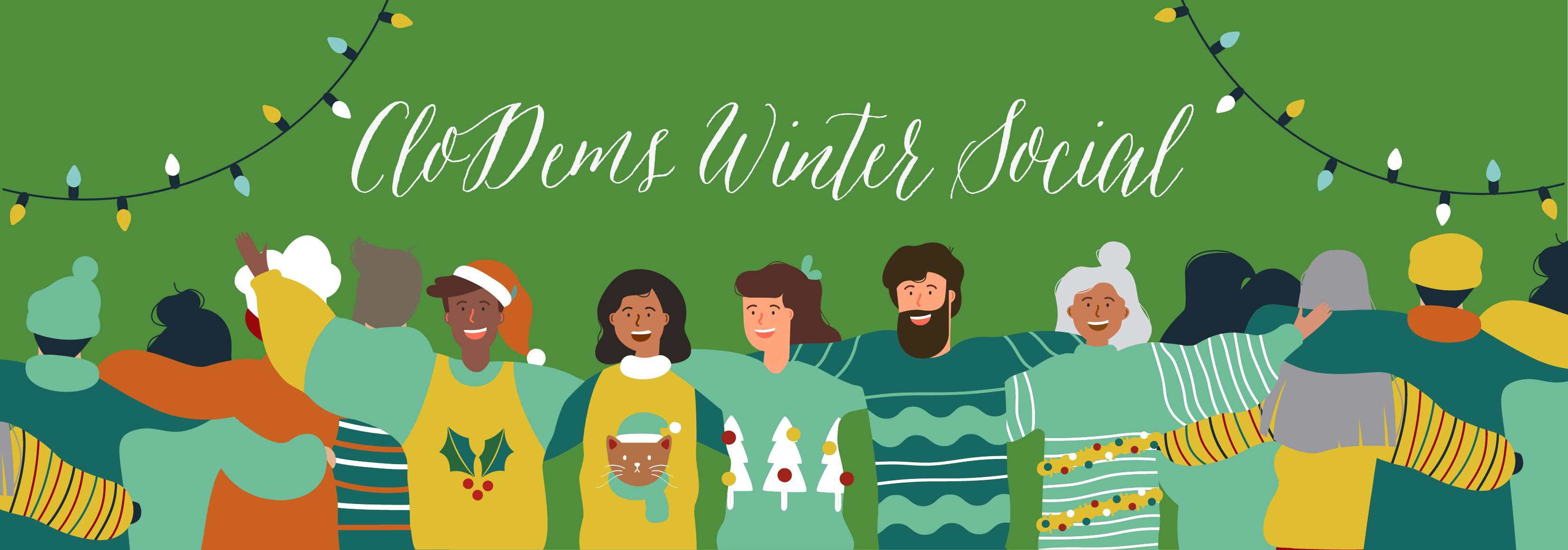 A diverse group of neighbors welcomes you to a Christmas party