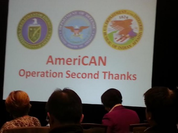Slide showing the join project of Department of Energy, Department of Defense and Bureau of Indian Affairs, the AmeriCAN clean energy plan: Operation Second Thanks