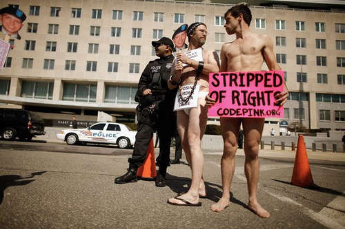 Codepink protests for Bradley Manning at State Department codepink bradley manning protest