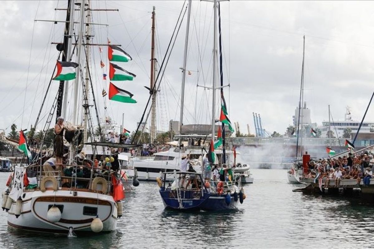 The Sumud Flotilla, a civilian mission sailing to break the siege on Gaza and deliver humanitarian aid. The kind of courage that truly deserves a Peace Prize. Photo: CODEPINK. 