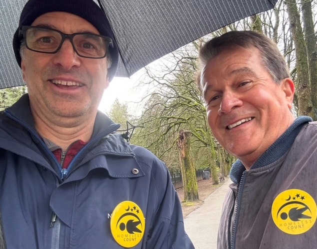 Mayor Patrick Johnstone and Point in Time Homeless Count volunteer Phil