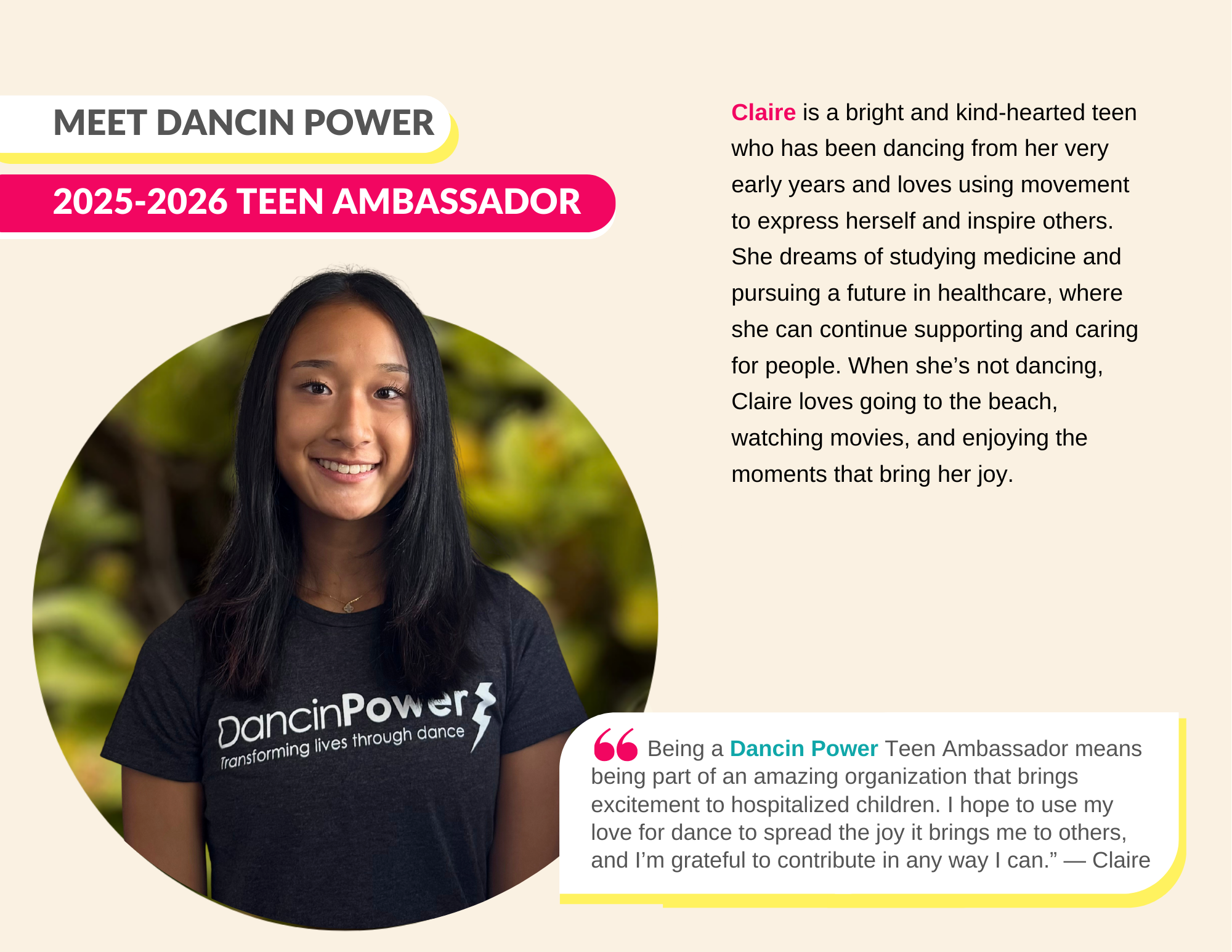 Claire Lee - 2025 DP Teen Ambassador