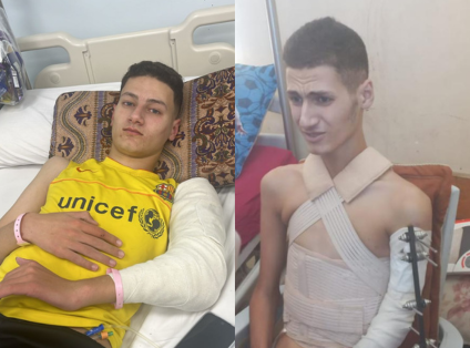 16-year-old Momen is suffering from his injury and starvation. (Photo: Courtesy of the Matar family)
