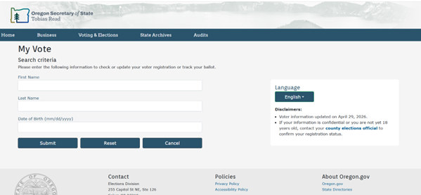 SOS My Vote Website