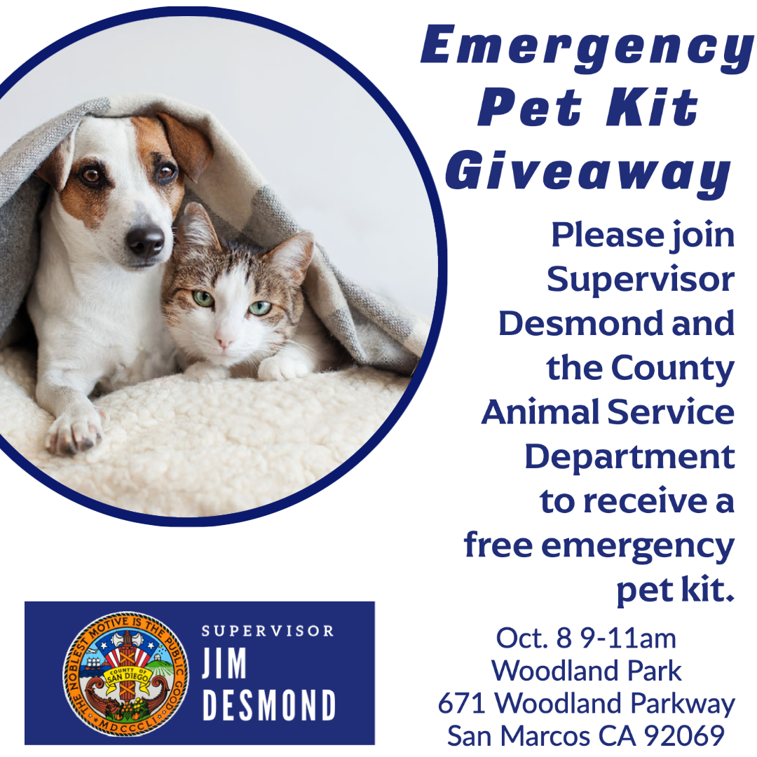 Free Emergency Pet Kits San Diego County District 5 Supervisor Jim Desmond (New)
