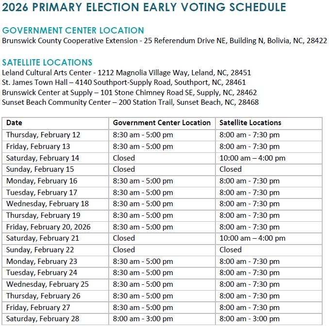2026 Election Primary - Early Voting Schedule