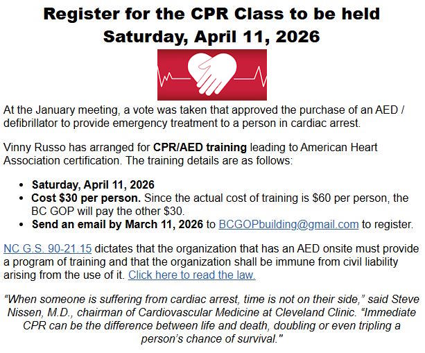 CPR Class - April 11, 2026 - Brunswick County Republican Party