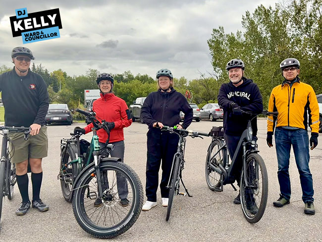 Img Alt: Ward 4 Councillor D.J. Kelly joins Bike Calgary on a fall tour of Ward 4 by bicycle on Sept. 11, 2026. (Rukhsaar Daya / Ward 4)