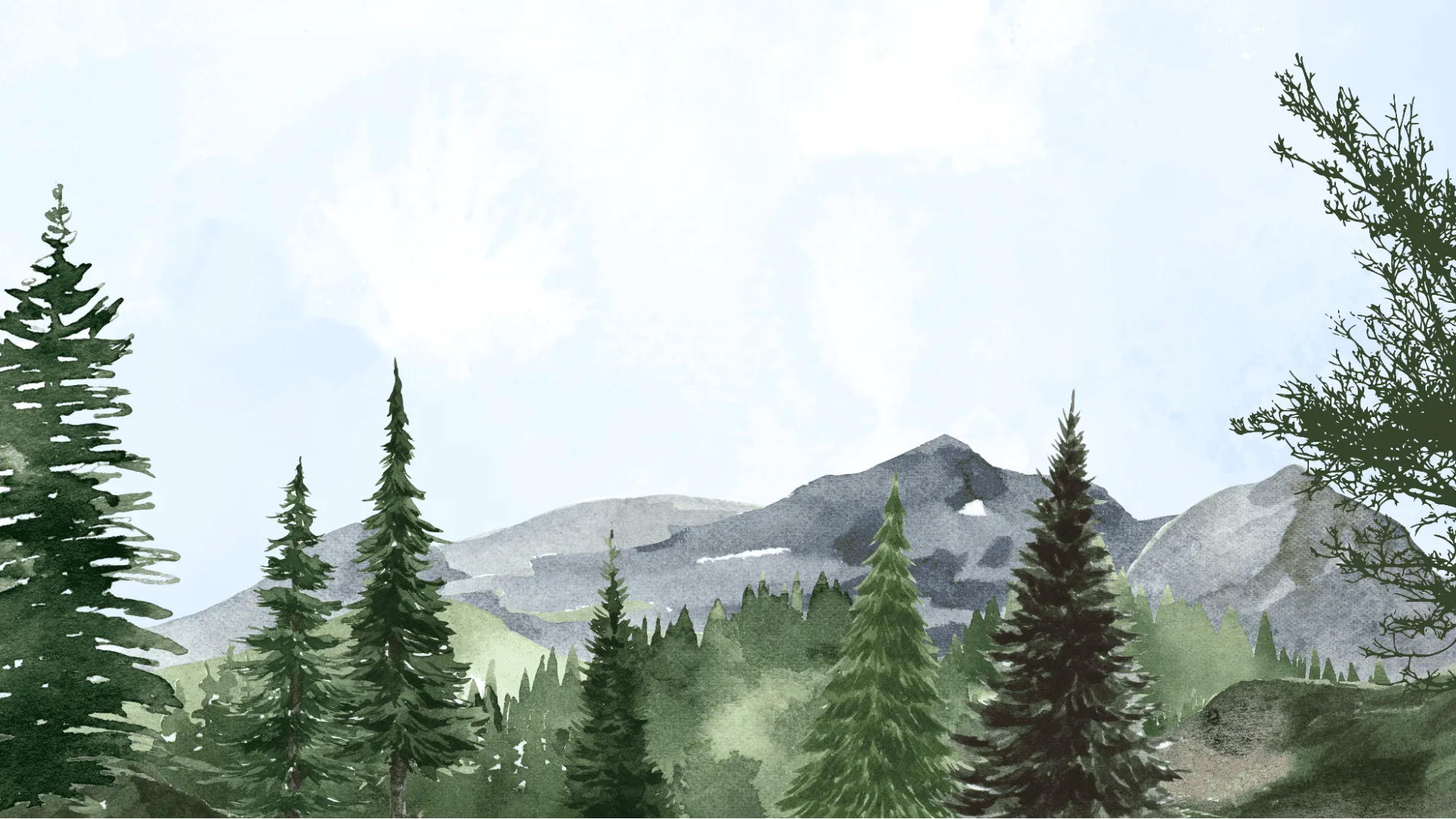 Watercolor image of trees and mountains
landscape