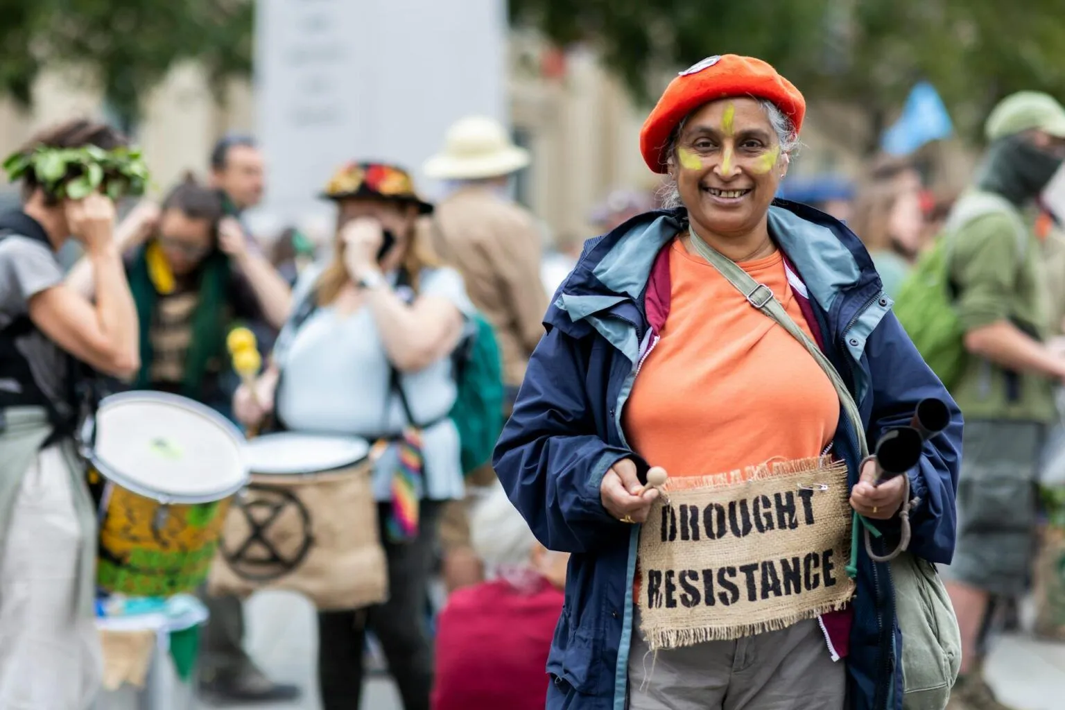 Woman at a climate rally 