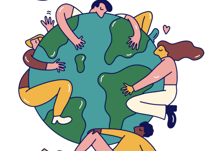 Graphic of people hugging the Earth