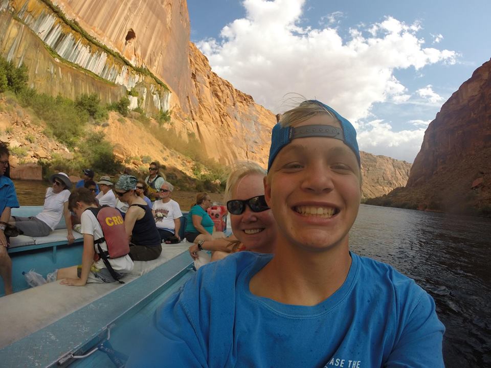 Auntie Beth and Spencer out in front of the raft for Horseshoe Bend trip