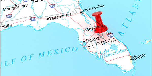 florida map of florida with tack in it