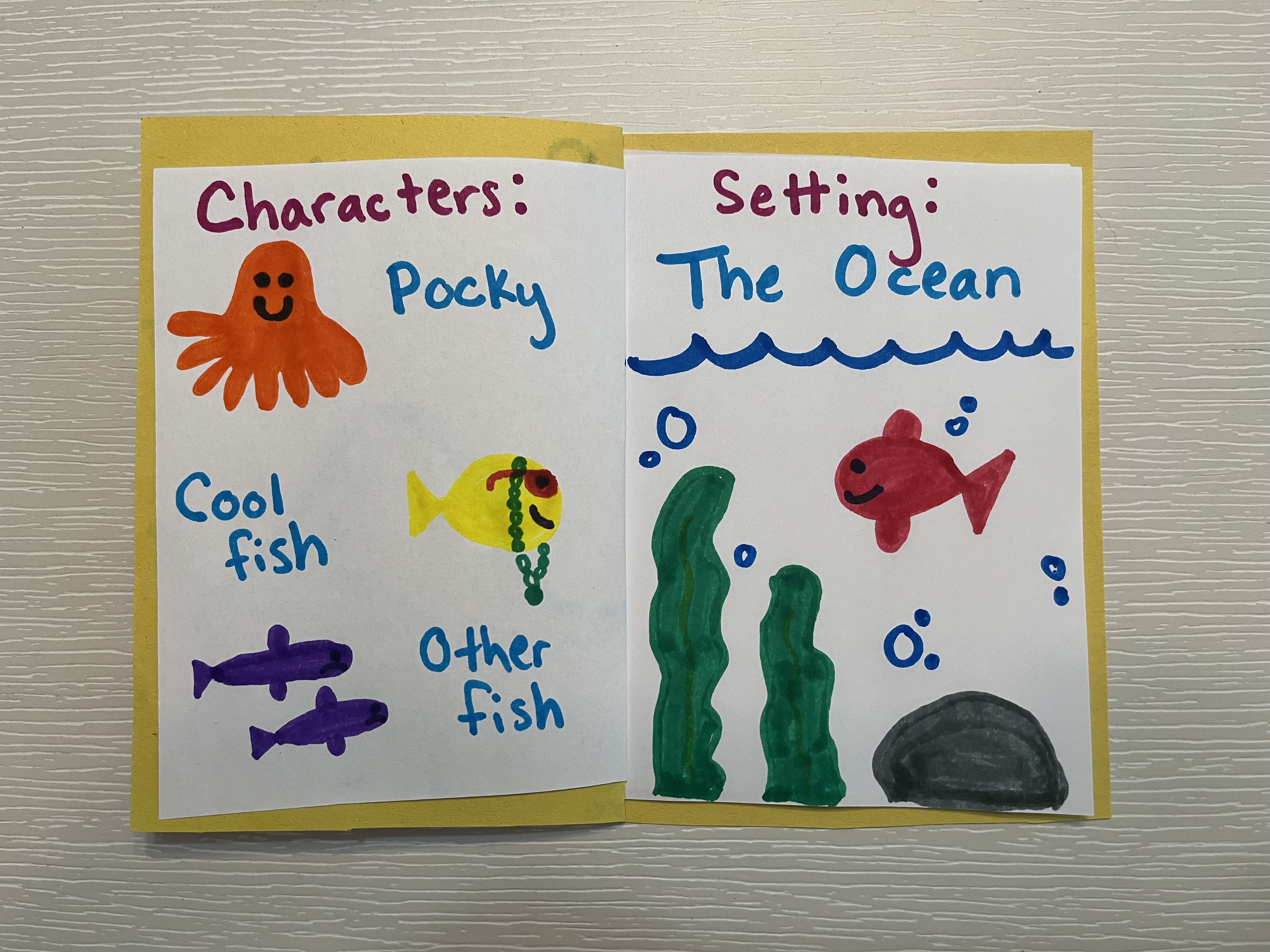 zine interior with setting and characters